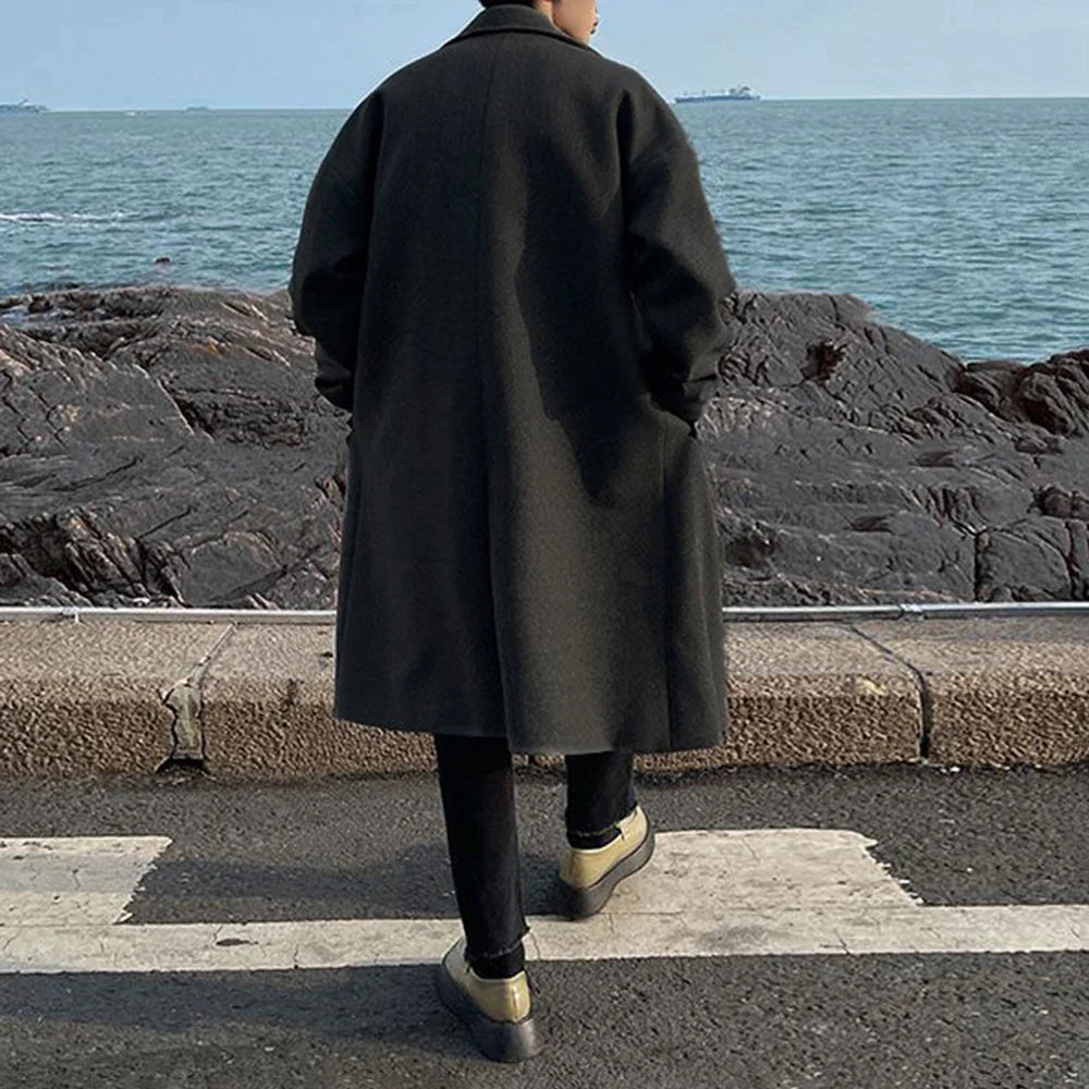 saferido Men's Mid-Length Lapel Collar Coat 2024 Autumn And Winter High-End German Retro Elegant Loose Windbreaker Men's Oversize
