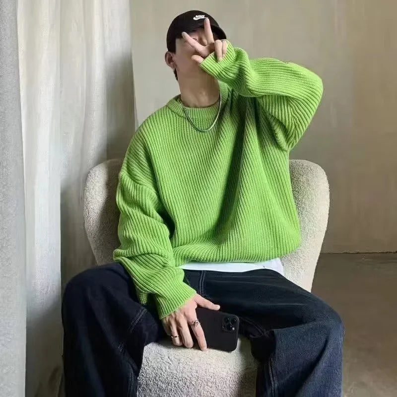 Solid Striped Sweater for Men Autumn Winter Casual O-neck Long Sleeve Pullovers Male Vintage All-match Knitted Jumpers Chic Tops