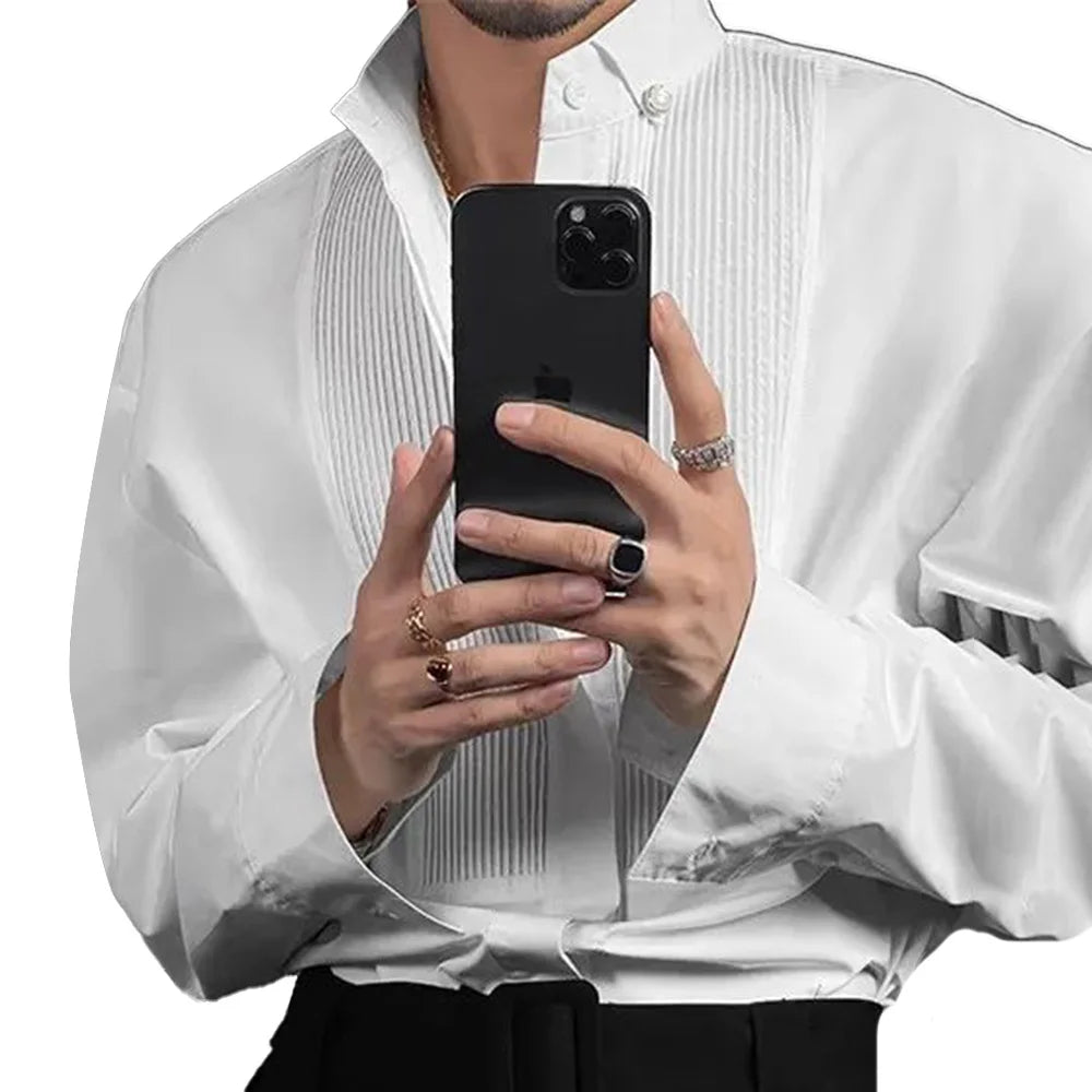 saferido Mens Shirt Textured British Casual Shirt Spring Streetwear Office Elegant Business Commuting Long Sleeve Top Men'S Clothing 2024