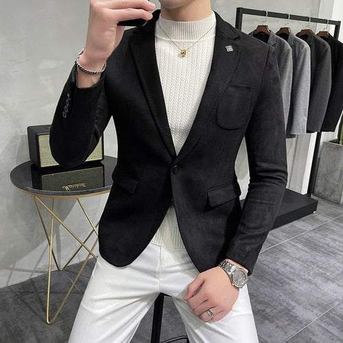 Deerskin Leather Jacket Blazer Men Casual Slim Blazer Hombre Suit Leather Jacket Men Terno Masculino Men Clothing 6 Color