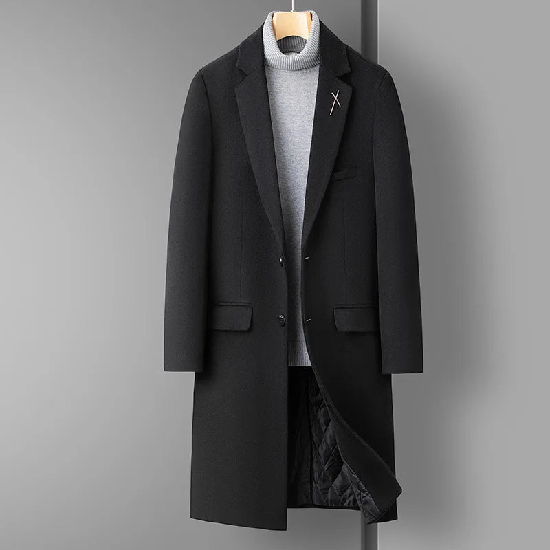 High Quality Men's Fashion Handsome Trend Casual Plus Cotton Wool Coat Coat Long Coat Men Cashmere Thick (Winter) Polyester