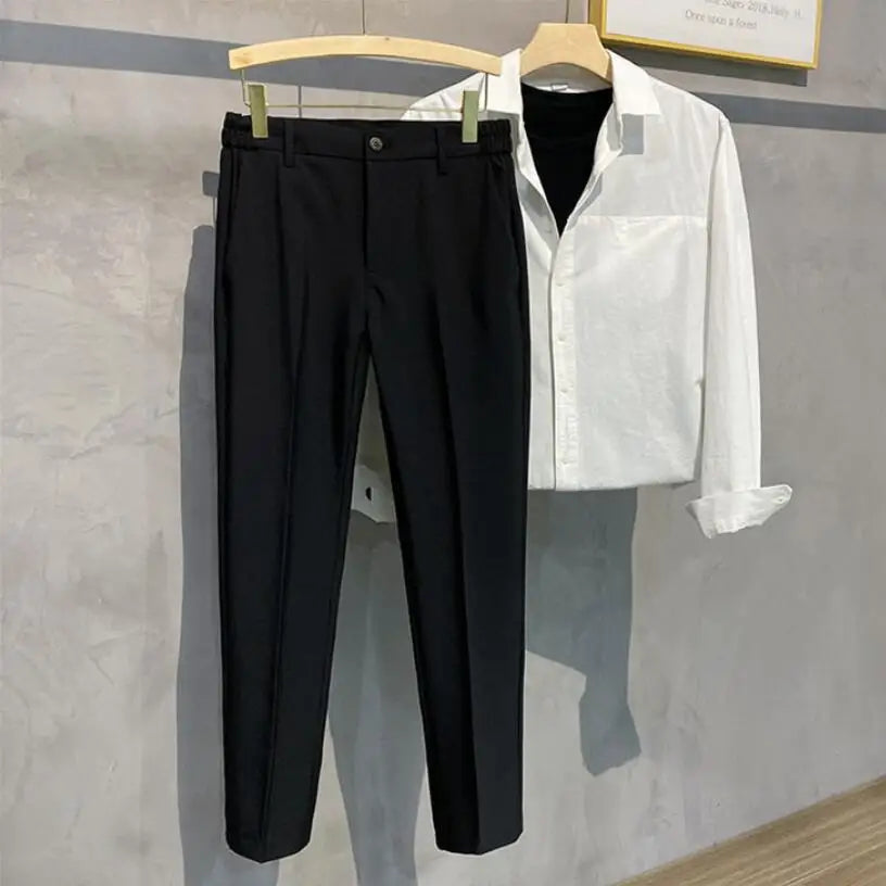 saferido Spring Summer Men Thin Suit Pants Korean Fashion Business Office Streetwear Male Clothing Casual Loose Solid Straight Trousers