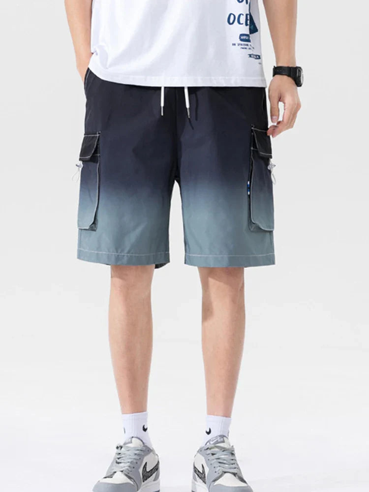 saferido HIP HOP Streetwear Summer Korean Fashion Ombre Drawstring Cargo Shorts For Men Loose Straight Multi-pocket Short Pants Casual Gym pantalones cortos