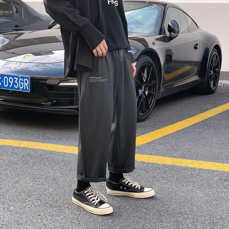 saferido Printed Letter Casual Pants Men's Loose Drape Straight Wide-leg Trousers Fashion Spring Summer Solid All-match Overalls Trend