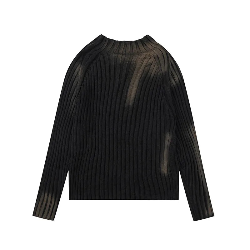 High Street Paint Graffiti Old Slim Fit Knitted T-shirt Ins Lazy Style Knitted Sweater New Fashion Tops Pullover