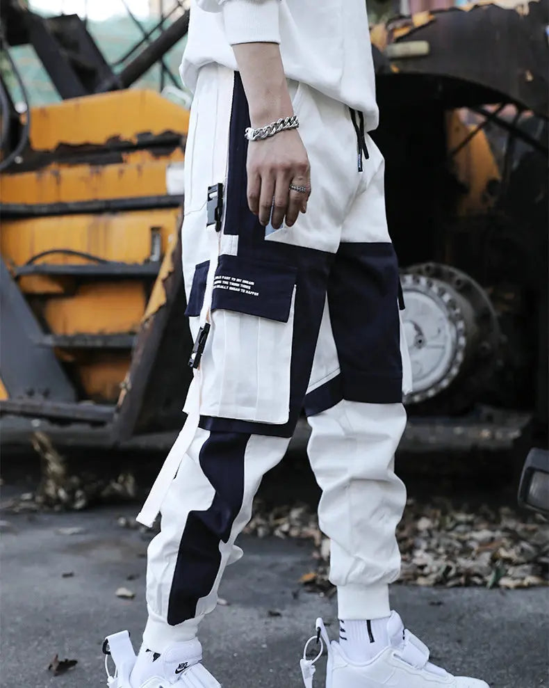 saferido Streetwear Spring Casual Men Pants Cotton Slim Fit Ribbons Men's Joggers Harajuku Elastic Waist Ankle Length Trousers For Man