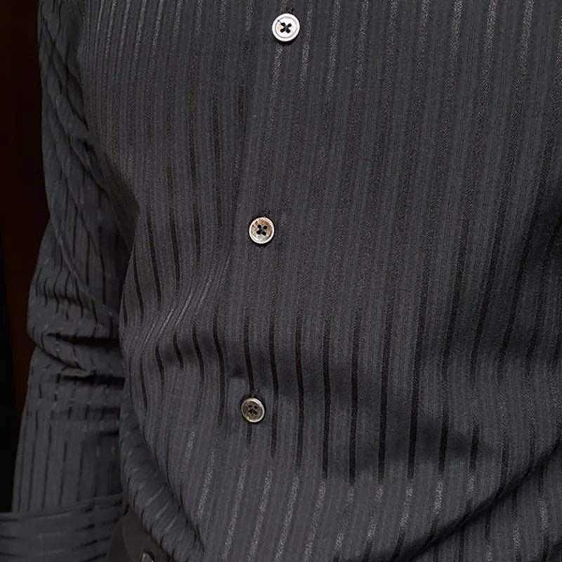 saferido Summer Retro Pointed Collar Striped Long-sleeved Shirt British Thin Versatile Casual Shirt Fashion Man Camisa Social Masculina