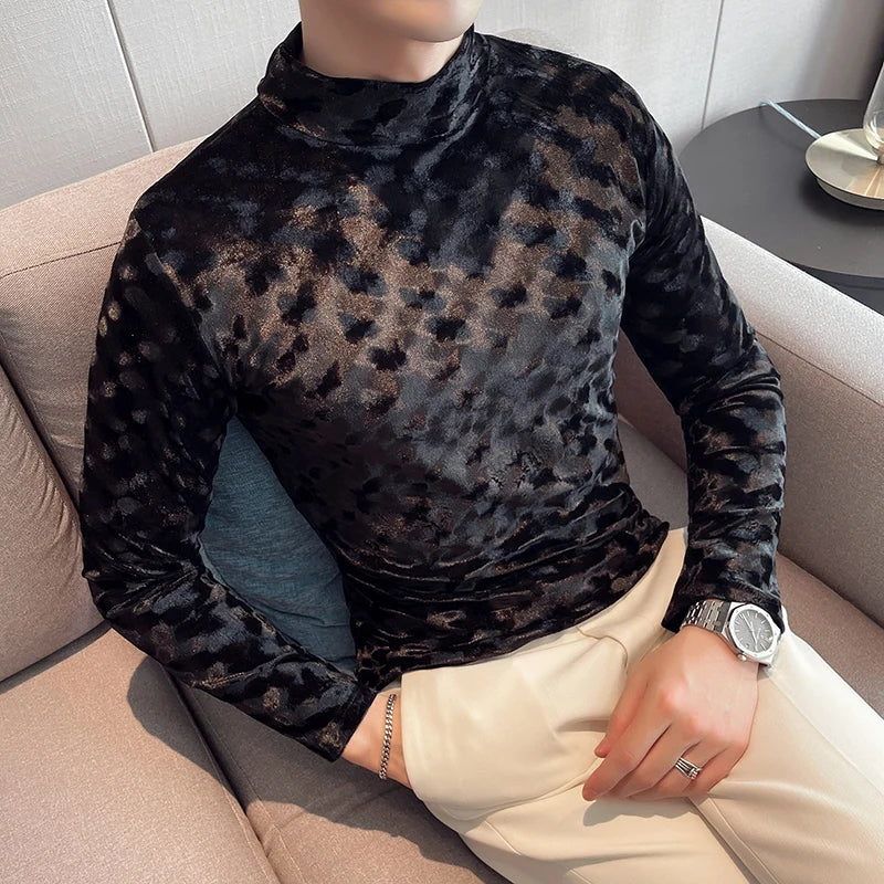 saferido New Style Men's Spring High Quality Casual Long Sleeve T-shirt/Male Slim Fit High Collar Pullover Leisure T-shirt Plus Size S-3XL