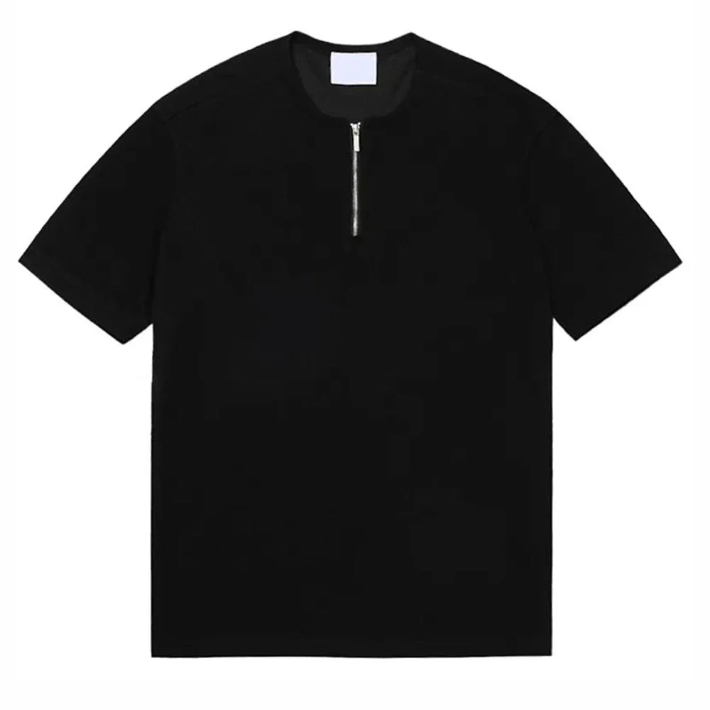 saferido Mens Casual Zipper Short-Sleeved Tops Genderless 2024 Spring New Business Versatile Simple Solid Color Comfortable Tops Unisex