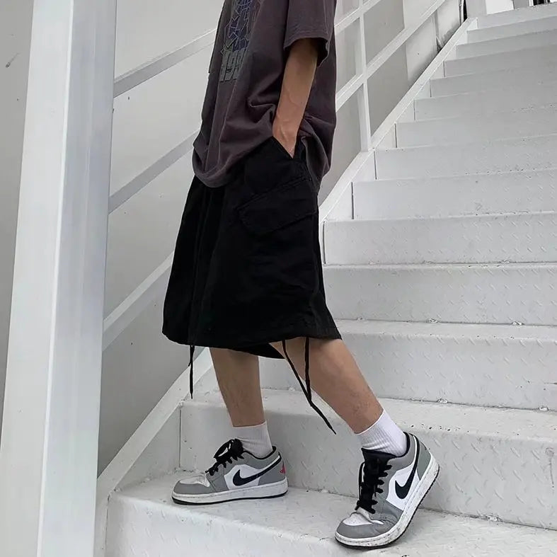 saferido Summer Mens Cargo Shorts Loose Hip Hop Harajuku Straight Streetwear Bermuda Masculina