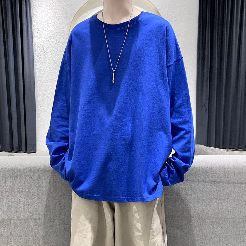 Autumn Long Sleeve T-Shirt Men Fashion Solid Basic T Shirt Mens Oversized Hip Hop Casual Cotton Mens Streetwear Top Tees