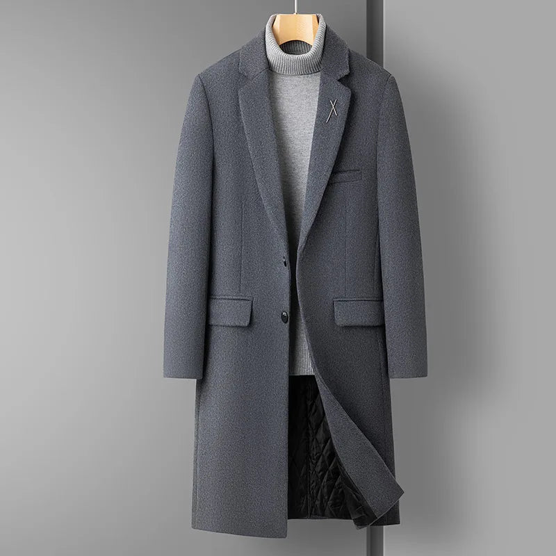 High Quality Men's Fashion Handsome Trend Casual Plus Cotton Wool Coat Coat Long Coat Men Cashmere Thick (Winter) Polyester