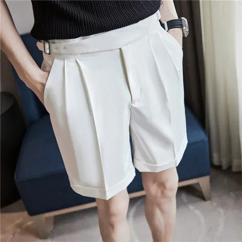 saferido Pleated Shorts Men Summer White Shorts Bermuda Work Wear Clothes Men Breathe Cool Streetwear Short Korean Fashion Style 36