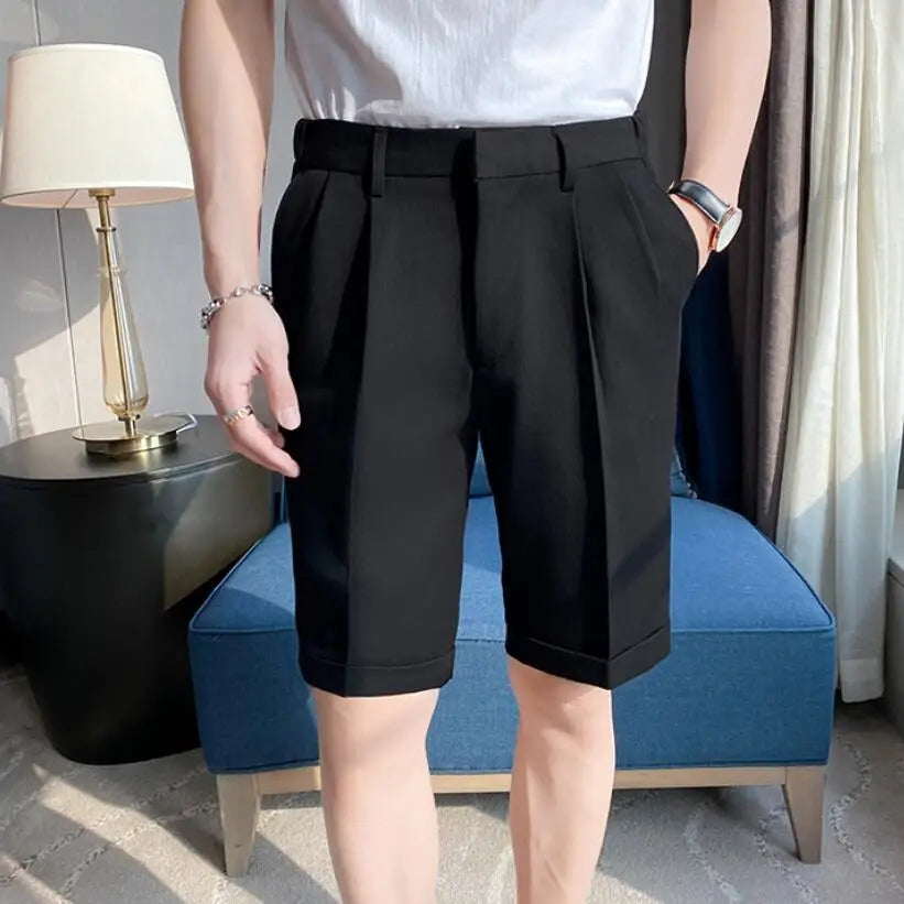 saferido Korean Style Summer Suit Shorts Men Clothing Straight Business Formal Wear Slim Fit Casual Short Homme Knee Length Quality
