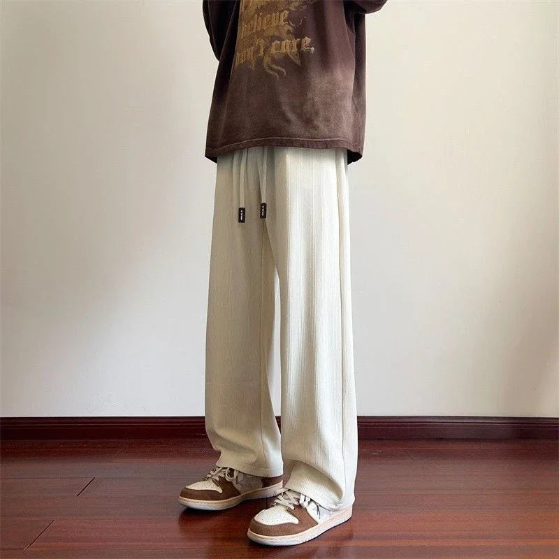 saferido Wide Leg Goth Draped Summer Male Sports Pants Trousers Thin Plain Straight Men's Sweatpants Training Slacks Harajuku Flated Gym