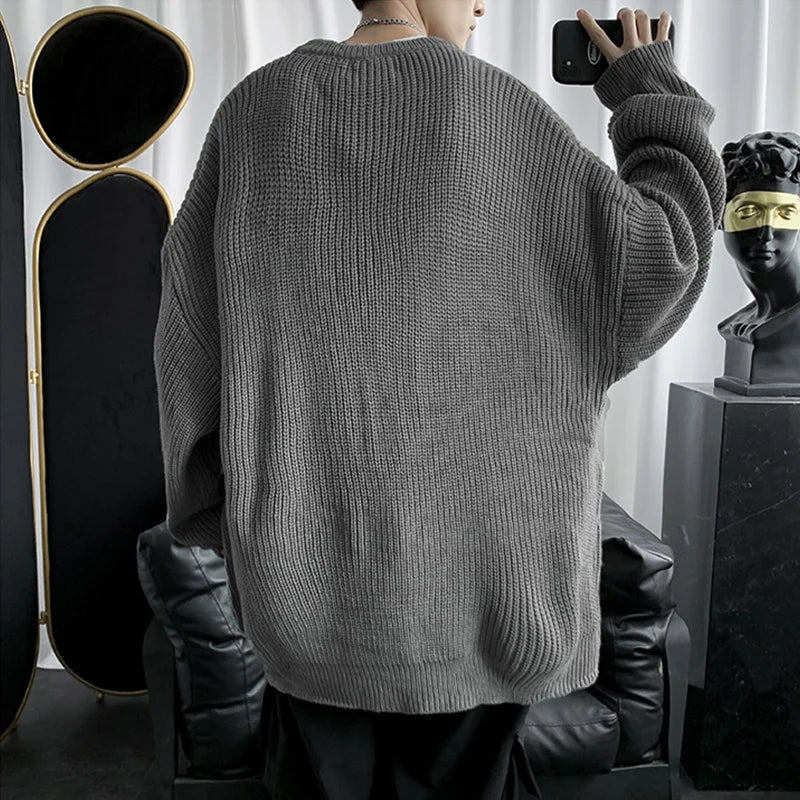 saferido Knitted Sweater Men Autunmn Winter Warm Clothing Korean Fashion Long Sleeves Top Vintage Solid Baggy Pullover Y2K Male Clothes