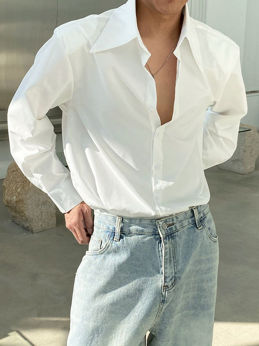 American Sexy Klein Blue Loose Shirts for Men Fashion Designer new Luxury Casual Solid Color Oversized Shirt Hawaiian