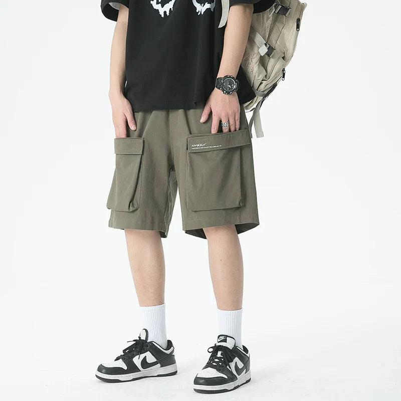 saferido Sporty Casual Shorts Summer Oversize Big Pockets Street Classic Straight Wide Leg Pants Trend Elastic Waist Short Pants for Men