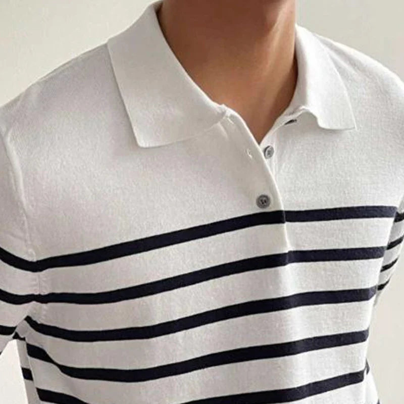 Fashion Striped Mens Knit Polo Shirts Slim Fit Short Sleeve Buttoned Lapel Knitted Polos T Shirt For Men Summer Casual Knitwear