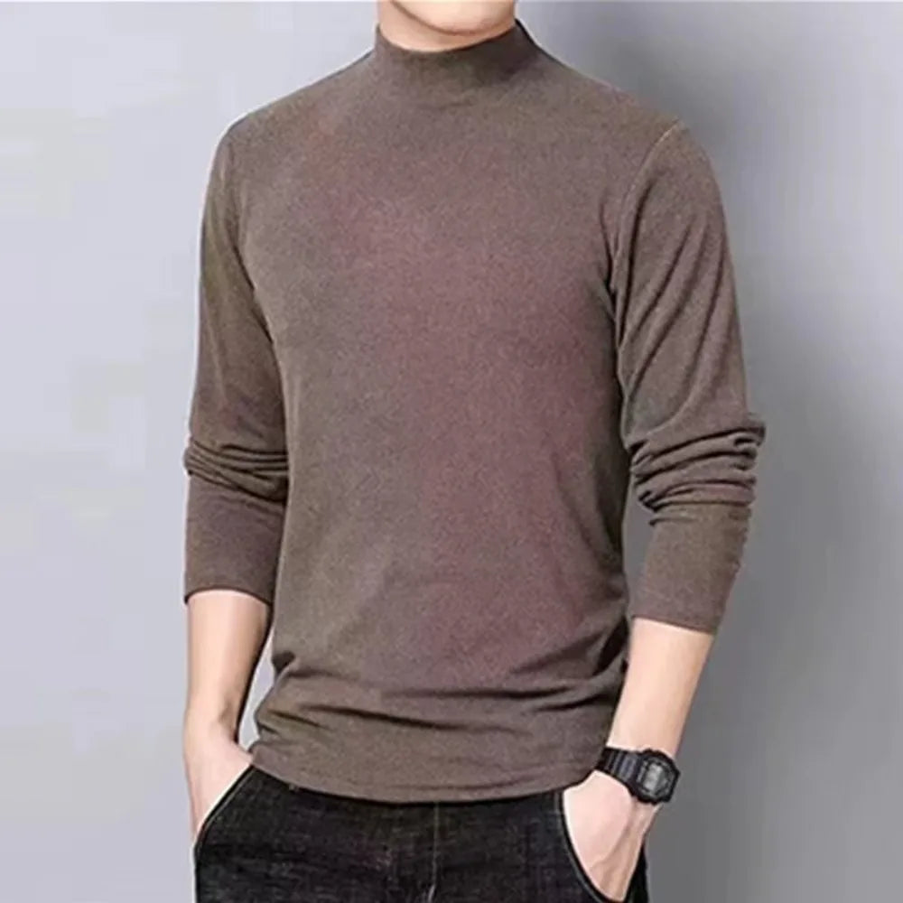 Half high collar bottoming shirt long-sleeved t-shirt men thickened handsome warm lining top