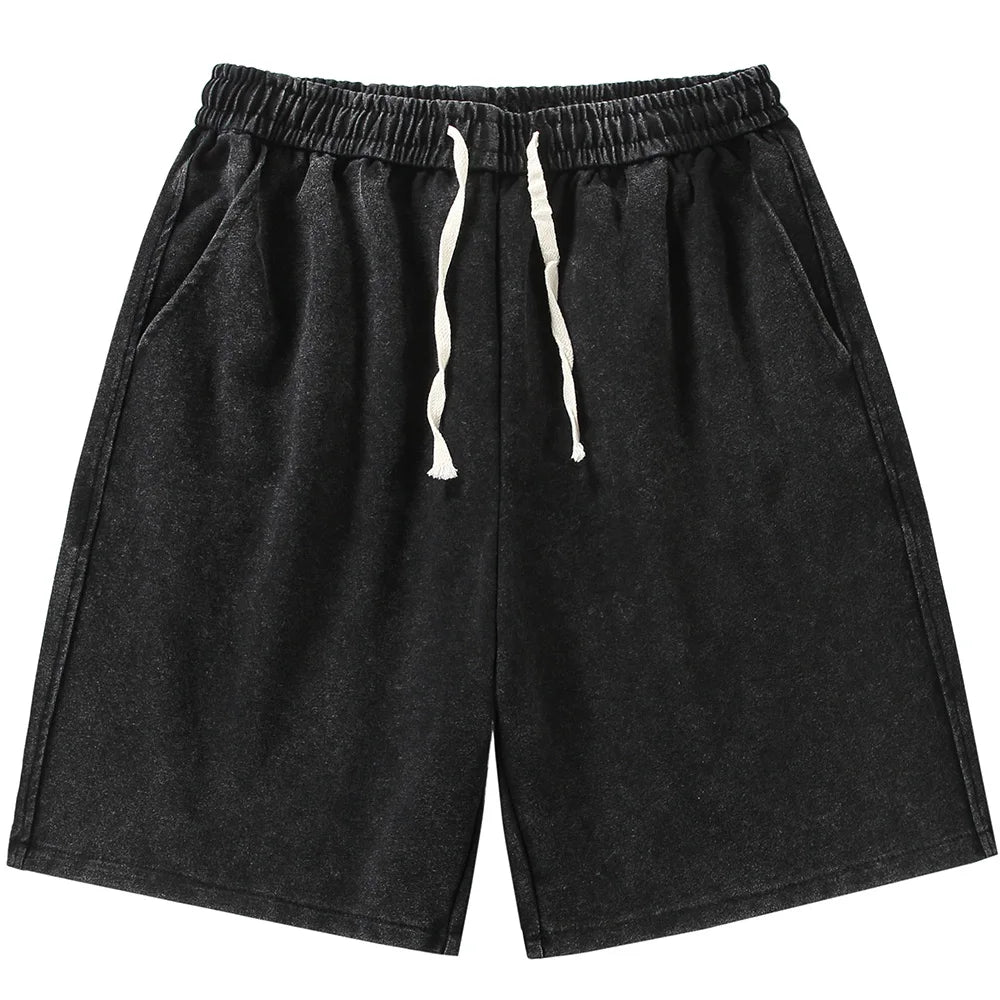 saferido 2024 New Distressed Summer Shorts Men 320G Heavy Cotton Drawstring Harajuku Loose Sweatshorts Male Casual Short Pant Streetwear