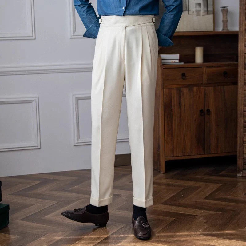 Men's Light Luxury Naples Slim-fit Dress Pants Fashion Casual Solid Color British Retro Premium Elegant Popular Leisure Trousers