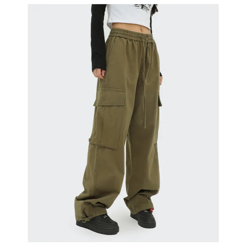 saferido Japanese Vintage Wide Leg Overalls Fashion Label Large Pocket Men's Leggings Casual Trousers for Men Women Sweatpants Joggers