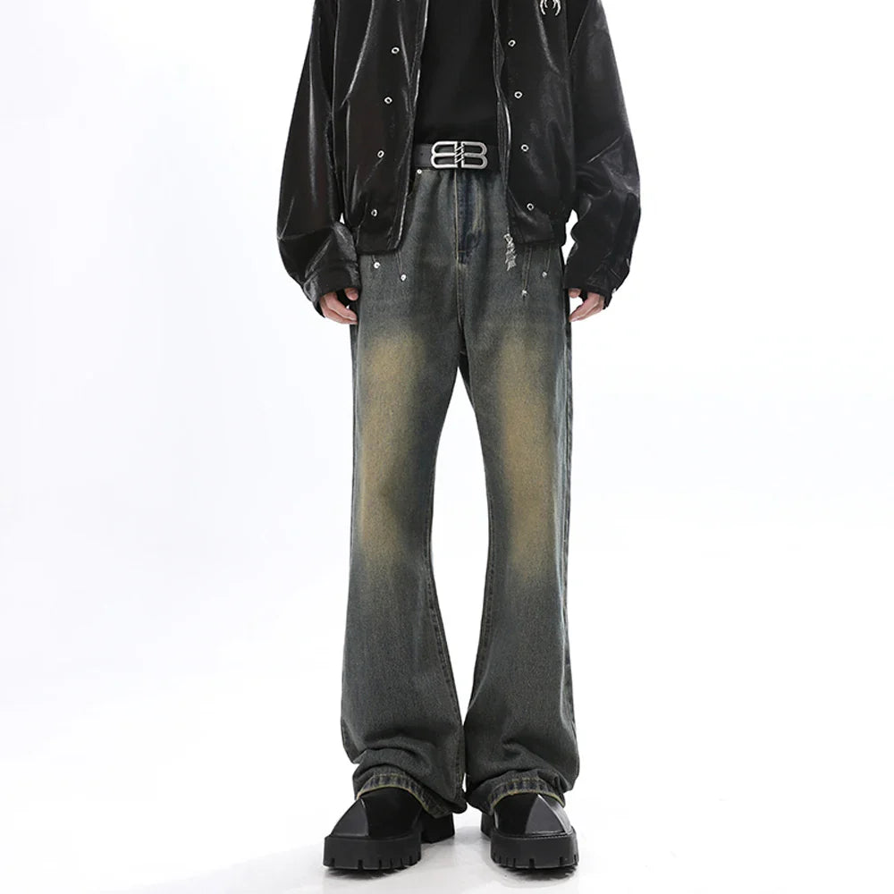Jeans for Men Vintage Baggy Flare Trousers Autumn Casual Fashion Street Distressed Winter Wide Leg Streetwear Y2k Denim Pants