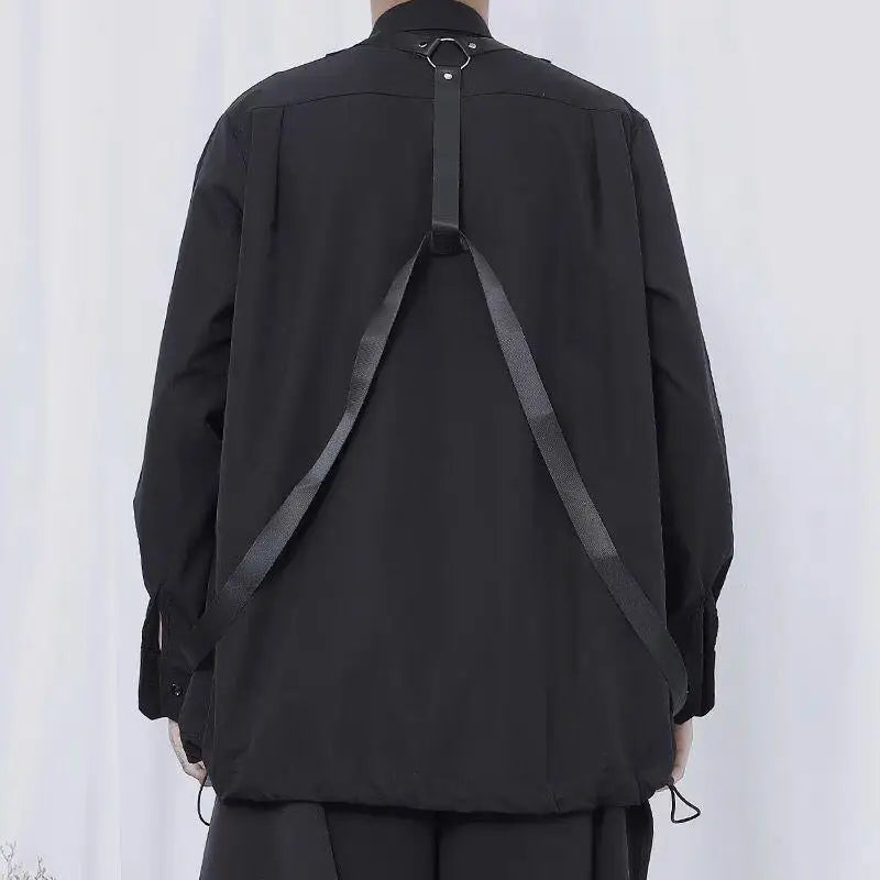 saferido Techwear Pant Sets Men Punk 3 Piece Outfits Black Cargo Pants Long Sleeve Shirts Korean Streetwear Hip Hop Spring
