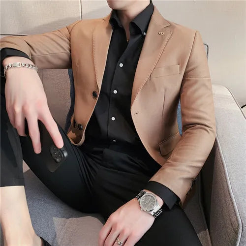 saferido Men's British Style Two-Piece Casual Suit - Slim Fit, High-End, Suit or Blazer/Trousers Sold Separately -Male Suit for Wedding