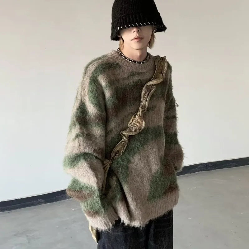 saferido Autumn New Harajuku Vintage Sweater Pullover Men Loose Hip Hop Sweater Knitwear Jumper Casual Color Supple Jumper Men