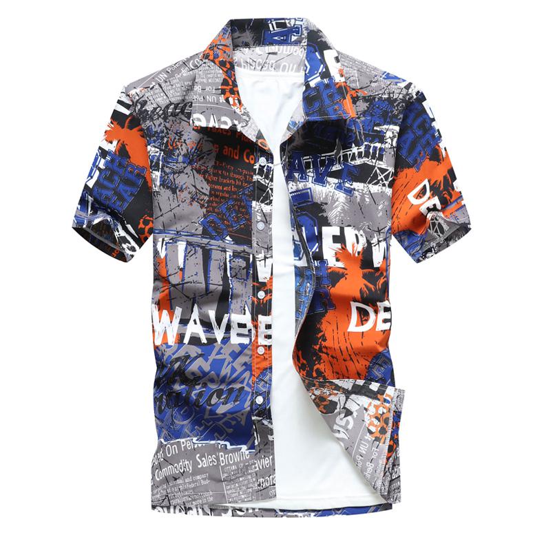 26 Colors Summer Fashion Mens Hawaiian Shirts Short Sleeve Button Coconut Tree Print Casual Beach Aloha Shirt Plus Size 5XL