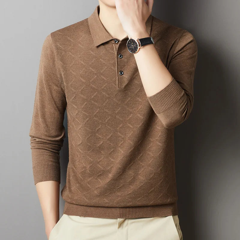 saferido High-End Polo Shirt for Men High Quality Wool Blend Fashionable Embroidered Long Sleeve Tee Korean Style Casual Menswear