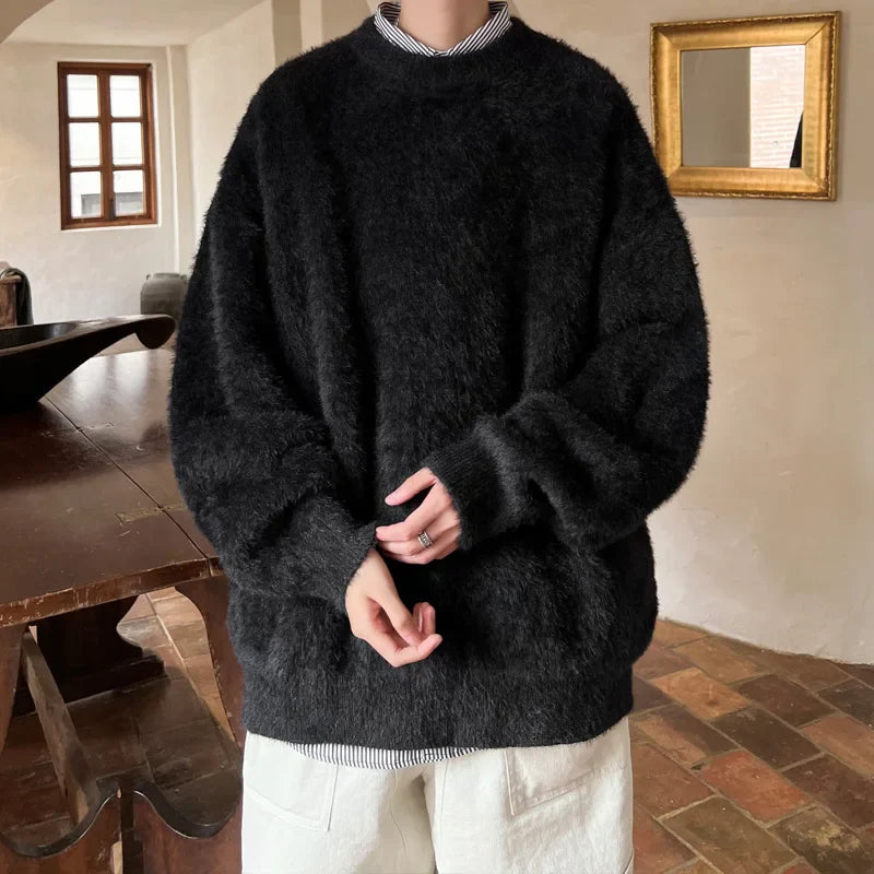 saferido Harajuku Mens Knitted Sweater Men's Wool Pullovers Autumn Winter Tops Men Casual Clothes Crewneck Sweater