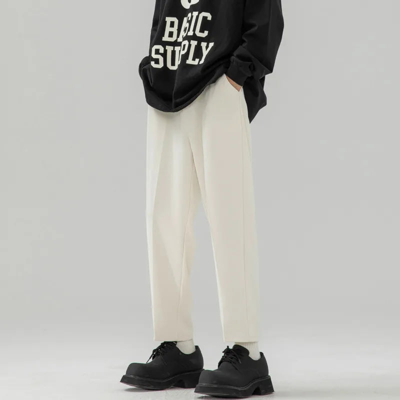 Solid Color Suit Pants Men Fashion Society Mens Dress Pants Korean Loose Straight Wide Leg Pants Mens Office Formal Trousers