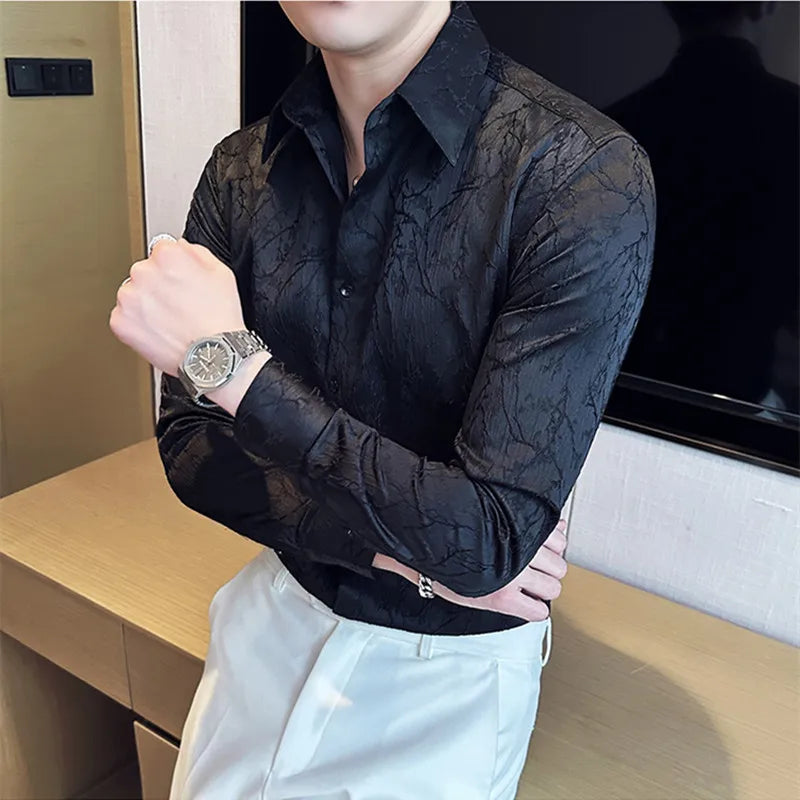 saferido Men Spring High Quality Jacquard Design Casual Long-sleeved Shirts/Male Slim Fit Lapel High Quality Business Shirt Homme