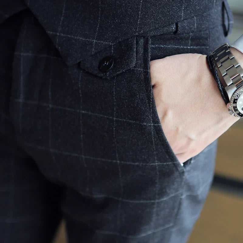saferido Men's Spring High Quality Business Suit Pants/Male Slim Fit Fashion Plaid Groom's Wedding Dress Trousers 29-35