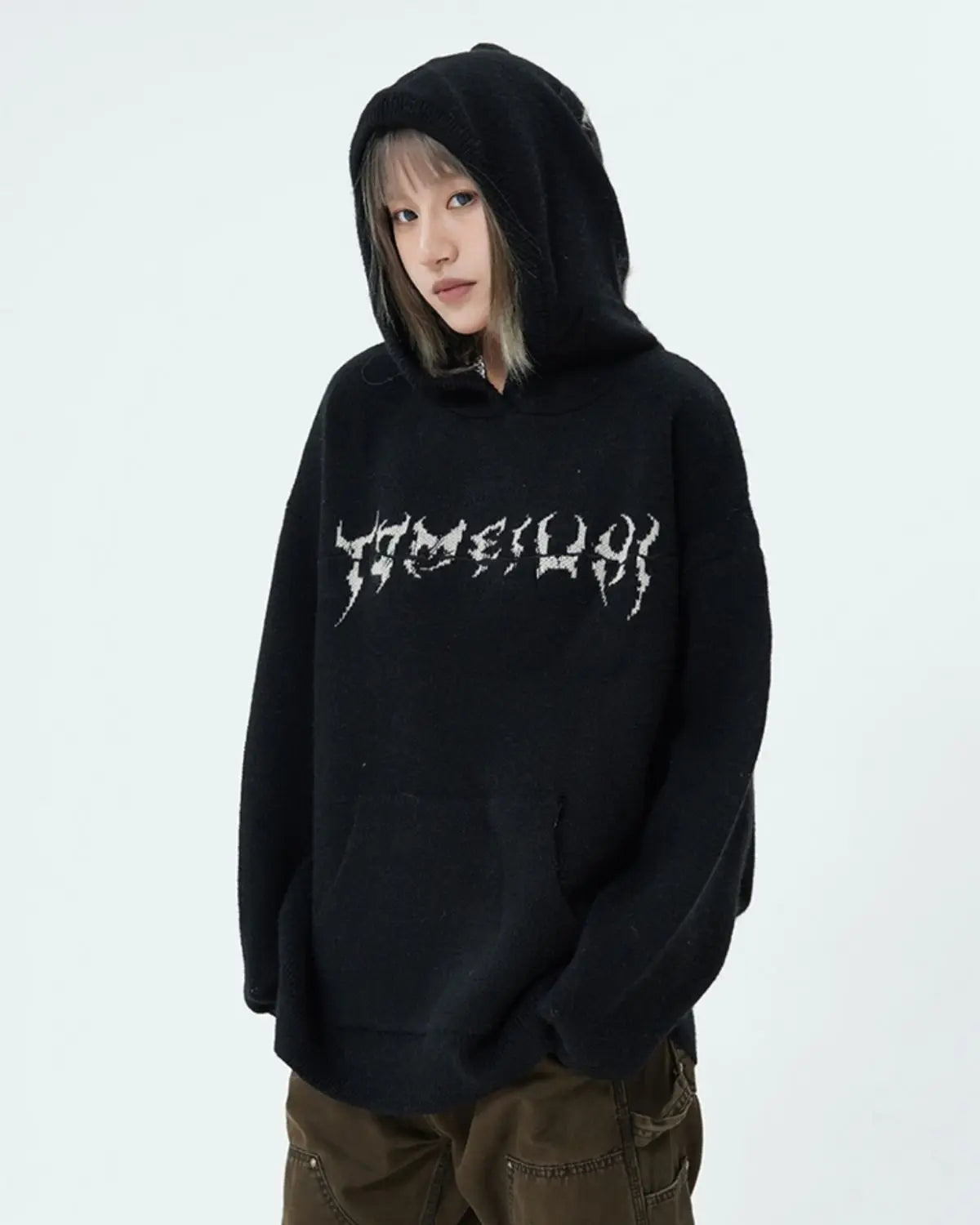 saferido American Men's Winter Oversized Pattern Loose Hooded Sweater Knit Sweater Sweater High Street Couple Sweater Trendy Tops Y2K