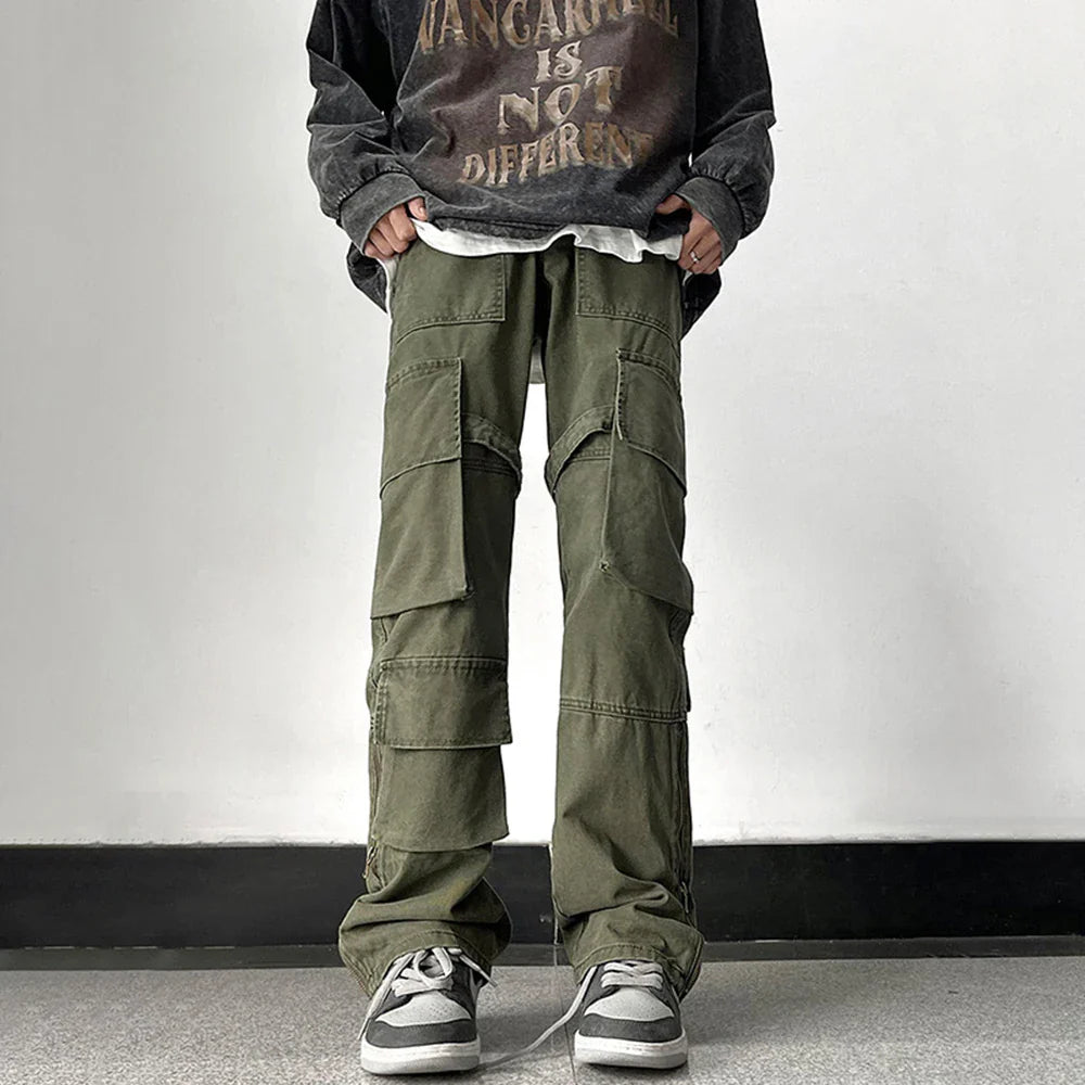 saferido Mens Trendy Cargo Pants Hip-Hop High Street Retro Japanese Style Multi-Pocket Casual Pants 2024 Spring And Autumn New Style