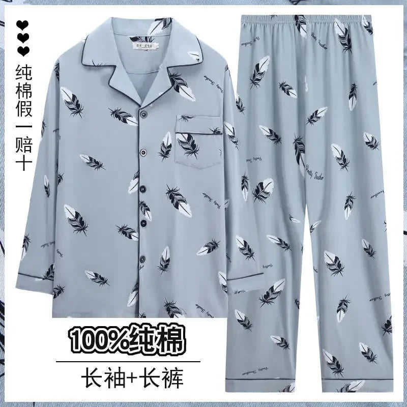 Men Pajamas Set Lounge Sleepwear Plaid Pyjamas Long Sleeve Spring Autumn Loungewear Male Homewear Home Clothes