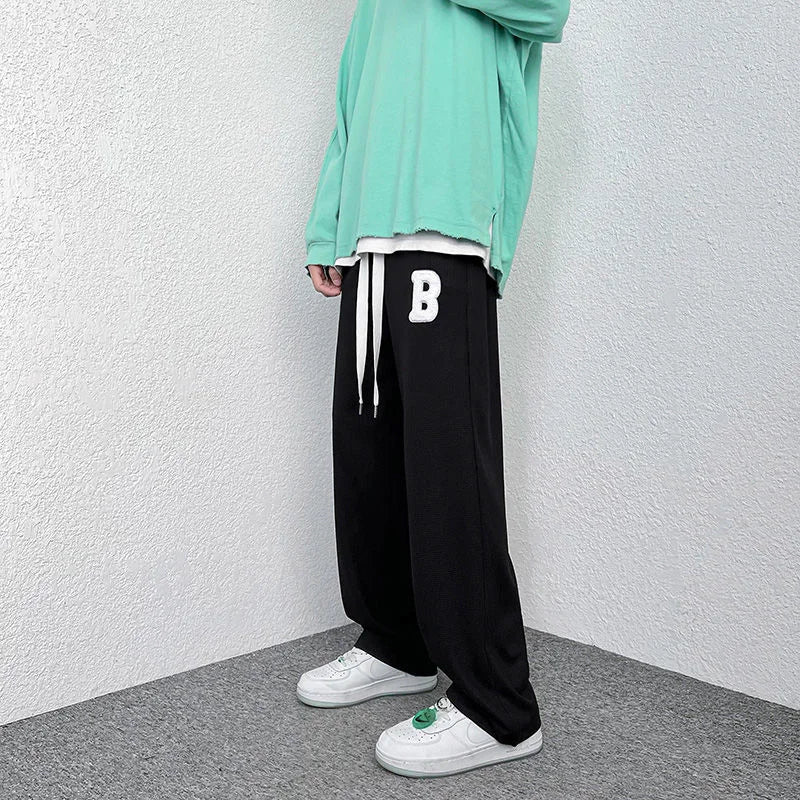 saferido Mopping Casual Trousers Spring Summer Oversize Fashion Sports Loose Flocking Letters Simple Pants Straight Wide Leg Aweatpants