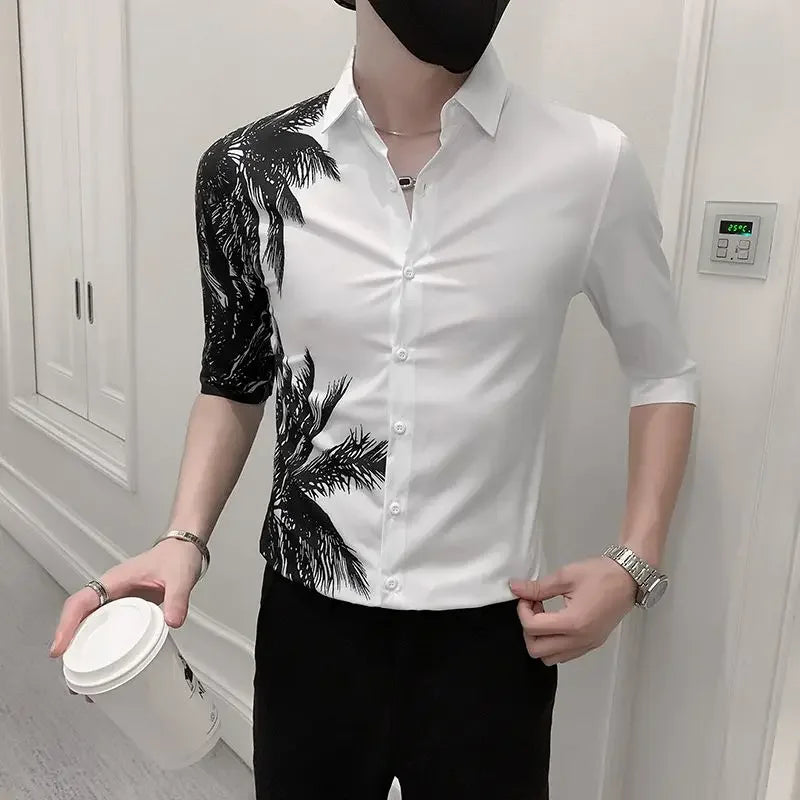 saferido Male Shirts Graphic Oversize White Half Sleeve Men's Shirt with Sleeves Designer Slim Fit Normal Fashion 2024 Korean Style Xxl I