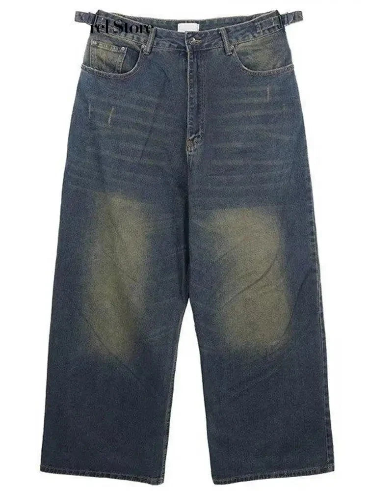 Casual Street Wide Leg Vintage Jeans Men Loose Distressed Denim Pants Man Summer Autumn Long Treousers Men's Clothing