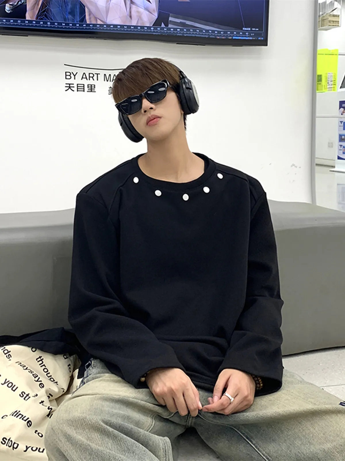 saferido Y2k Hoodies Men O-neck Loose Japanese Harajuku Outwear BF Couples Youthful Vitality All-match Streetwear High Street Autumn Ins