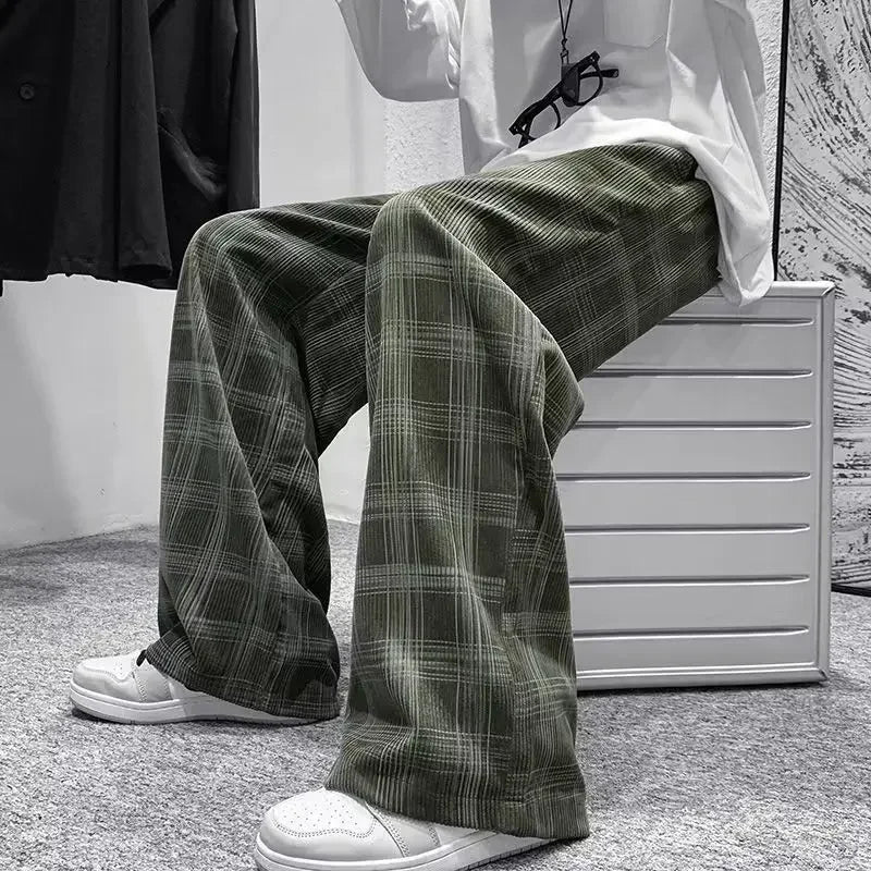 saferido Check Trend Plaid Baggy Trousers For Men Loose Classic Korean Style Designer Clothes Big Size Harajuku Fashion Casual Pants Man