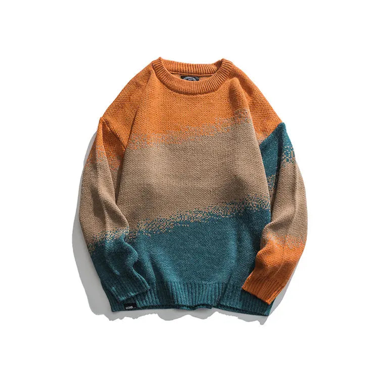 saferido Men's Knitted Vintage Graphic Sweater with Pattern Gradient Orange Pullovers Sweaters and Jumpers Male Korean Streetwear