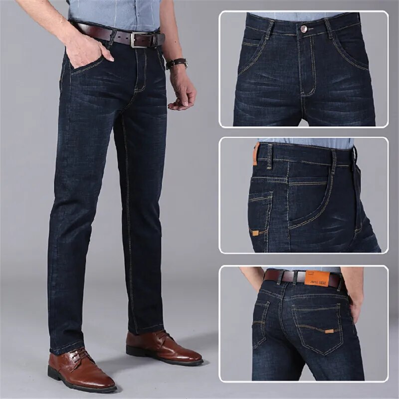 Oversize 42 44 Men Jeans Pants New Casual Classic Blue Stretch Jeans Business Fashion Casual Denim Trousers Brand Pants