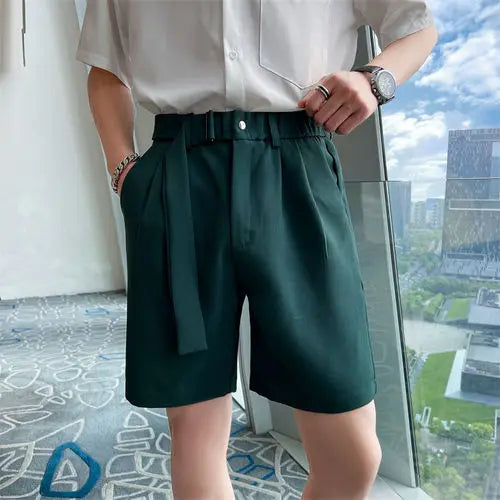 saferido Korean Style New Design Men Shorts Summer Short Suit Pants Green Beige Unisex Clothing Solid Thin Regular Fit Shorts S-3XL