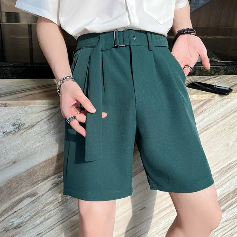 saferido Korean Style New Design Men Shorts Summer Short Suit Pants Green Beige Unisex Clothing Solid Thin Regular Fit Shorts S-3XL