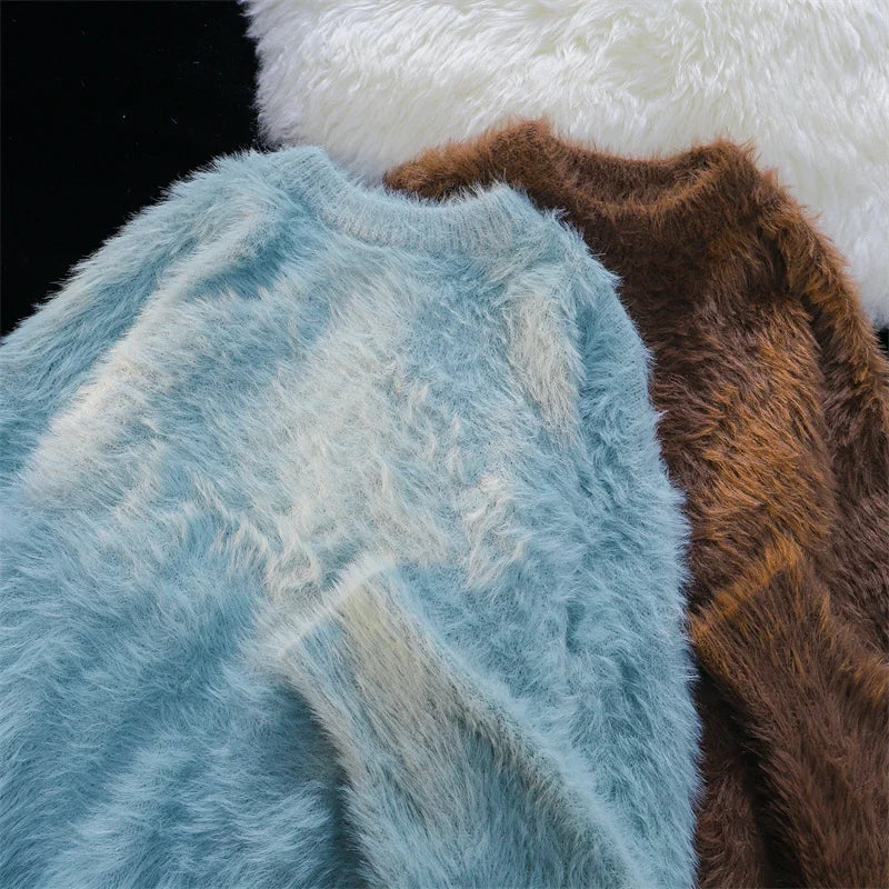 Men Autumn Winter New Oversize Solid Color Knitted Jumpers Male O-neck Sweater Tops Men Long Sleeve Warm Pullovers I594